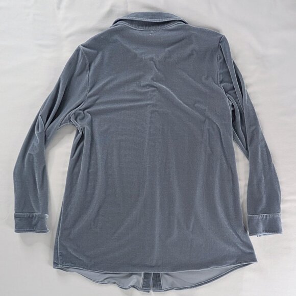 Soft Surroundings Light Blue Gray Velvet Boyfriend Button Up Tunic Top - Picture 3 of 7